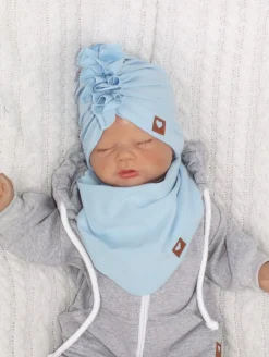 Czapka turban + chustka rozmiar 0-6miesięcy 6-12miesięcy 1-3lat niebieska