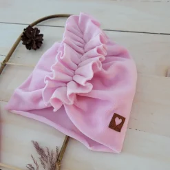 Czapka turban + chustka welurowe rozmiar 0-6miesięcy 6-12miesięcy 1-3lat różowa