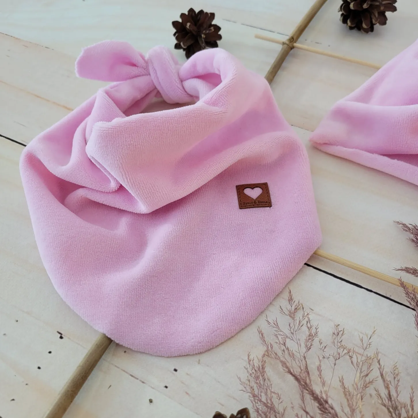 Czapka turban + chustka welurowe rozmiar 0-6miesięcy 6-12miesięcy 1-3lat różowa