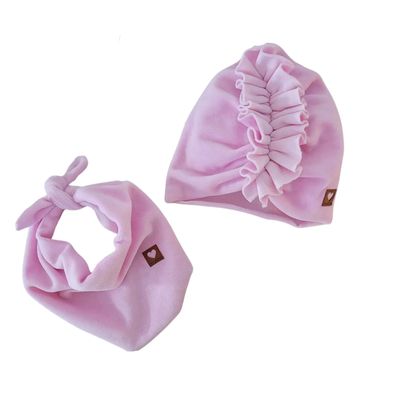 Czapka turban + chustka welurowe rozmiar 0-6miesięcy 6-12miesięcy 1-3lat różowa