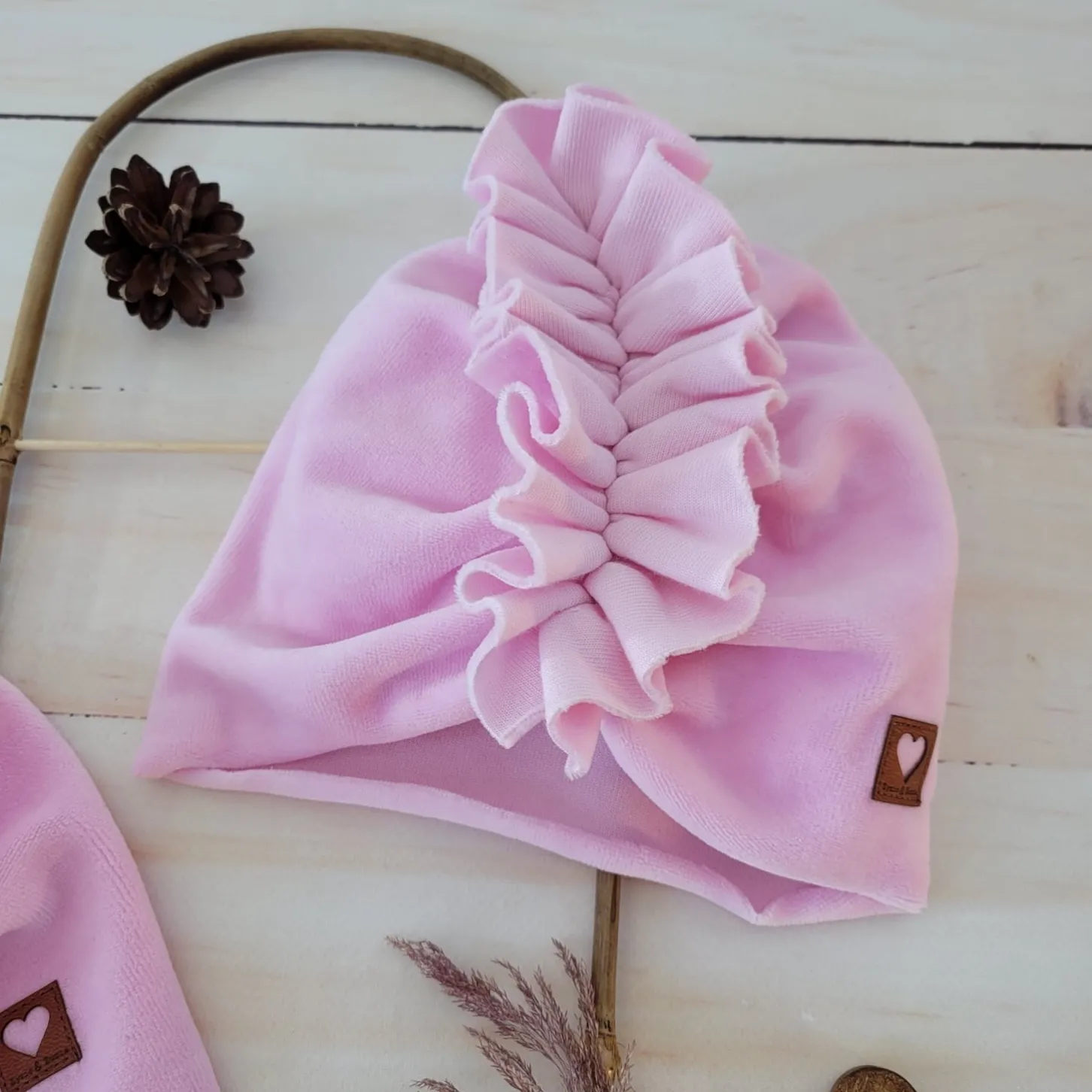 Czapka turban + chustka welurowe rozmiar 0-6miesięcy 6-12miesięcy 1-3lat różowa