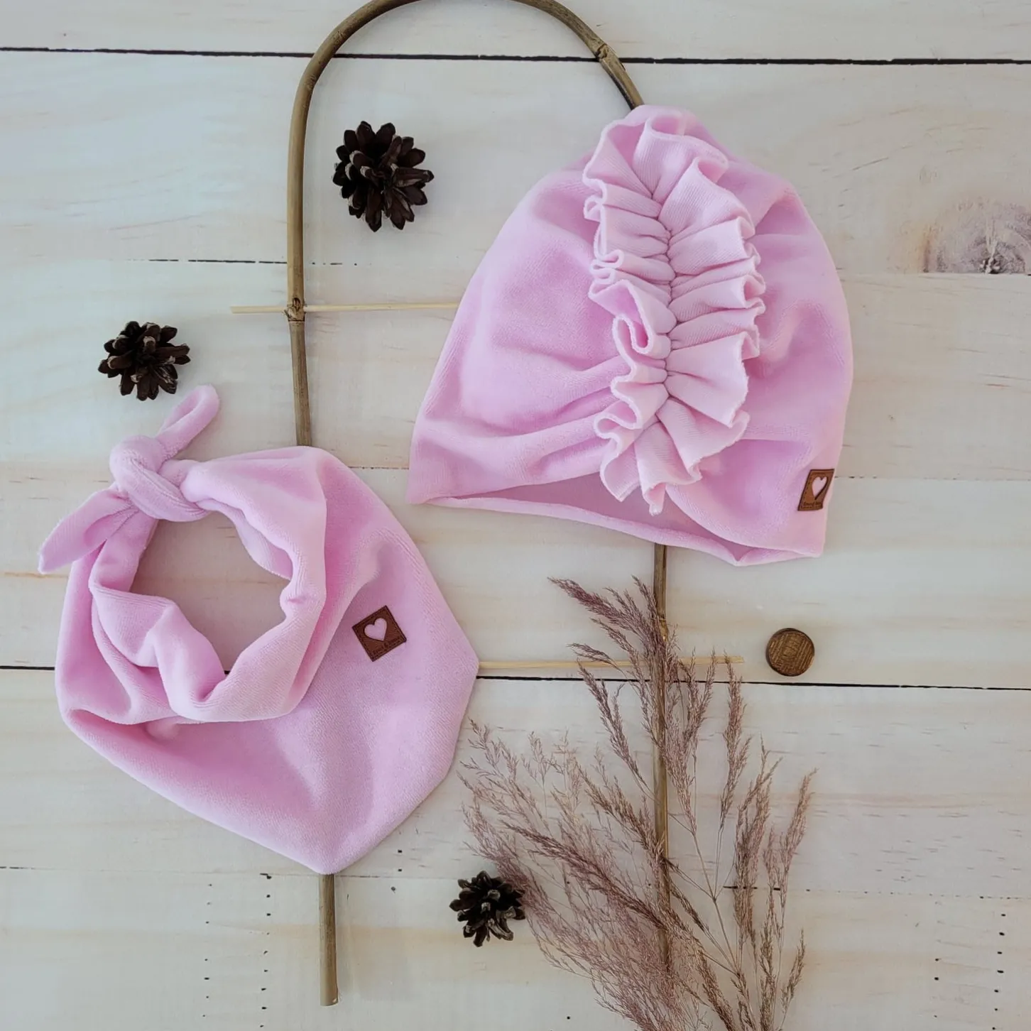 Czapka turban + chustka welurowe rozmiar 0-6miesięcy 6-12miesięcy 1-3lat różowa
