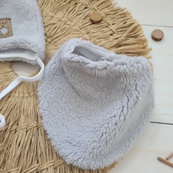 Czapka wiązana niemowlęca baranek z uszkami + apaszka rozmiar 56-86 szara