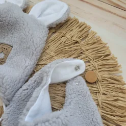 Czapka wiązana niemowlęca baranek z uszkami + apaszka rozmiar 56-86 szara