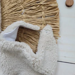 Czapka wiązana niemowlęca baranek z uszkami + apaszka rozmiar 56-86 beżowa