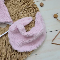 Czapka wiązana niemowlęca baranek z uszkami + apaszka rozmiar 56-86 różowa