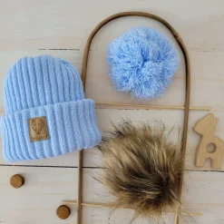 Czapka zimowa z pomponem 3w1niebieska