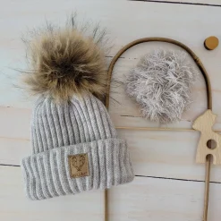 Czapka zimowa z pomponem 3w1 piaskowa
