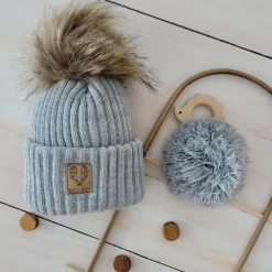 Czapka zimowa z pomponem 3w1 szara