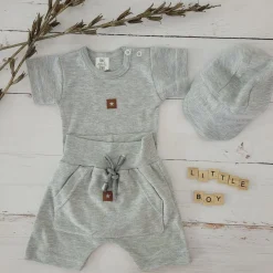 2 cz bawełniany komplet na lato body+spodenki 56-86 szary