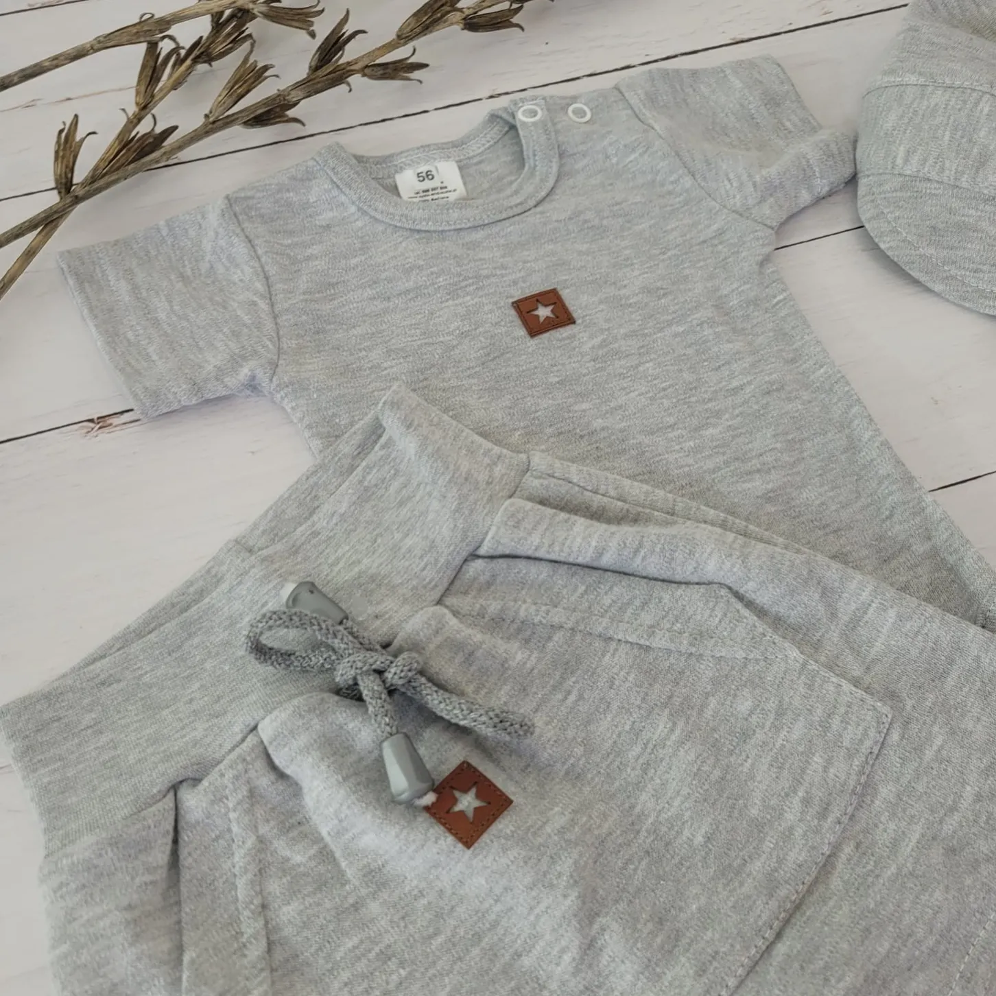 2 cz bawełniany komplet na lato body+spodenki 56-86 szary