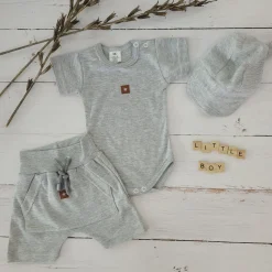 2 cz bawełniany komplet na lato body+spodenki 56-86 szary
