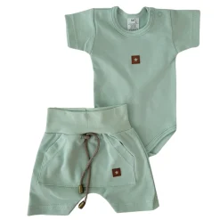 2 cz bawełniany komplet na lato body+spodenki zielony aqua ostatnie sztuki 56