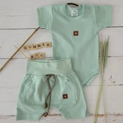 2 cz bawełniany komplet na lato body+spodenki zielony aqua ostatnie sztuki 56