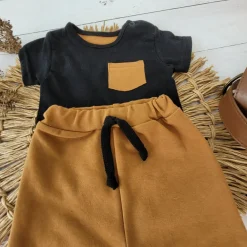 2 cz bawełniany komplet na lato tshirt+spodenki cynamon+czarny ostatnie sztuki 56