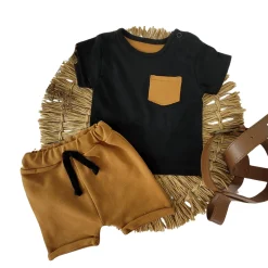 2 cz bawełniany komplet na lato tshirt+spodenki cynamon+czarny ostatnie sztuki 56
