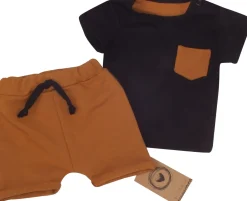 2 cz bawełniany komplet na lato tshirt+spodenki cynamon+czarny ostatnie sztuki 56