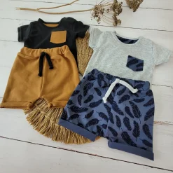 2 cz bawełniany komplet na lato tshirt+spodenki cynamon+czarny ostatnie sztuki 56