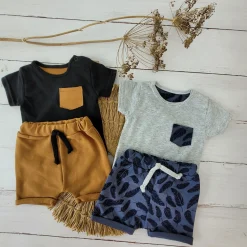 2 cz bawełniany komplet na lato tshirt+spodenki szare+piórka ostatnie sztuki 56, 68