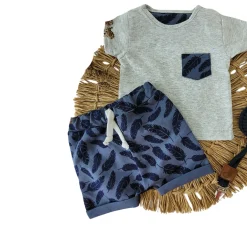 2 cz bawełniany komplet na lato tshirt+spodenki szare+piórka ostatnie sztuki 56, 68