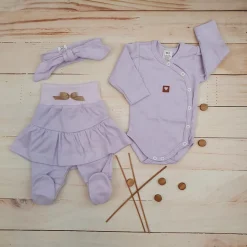 3cz bawełniany komplet z falbanką lila ostatnie sztuki 56-62