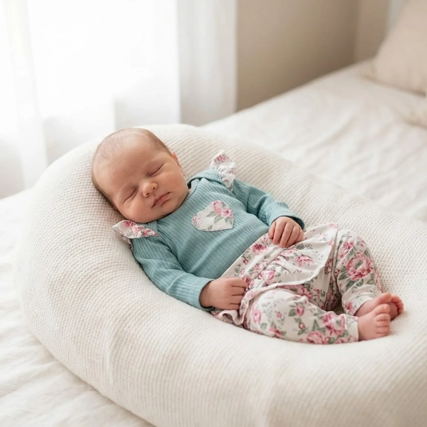 2 cz komplet body + legginsy ze spódniczką w kwiaty mięta 56-86