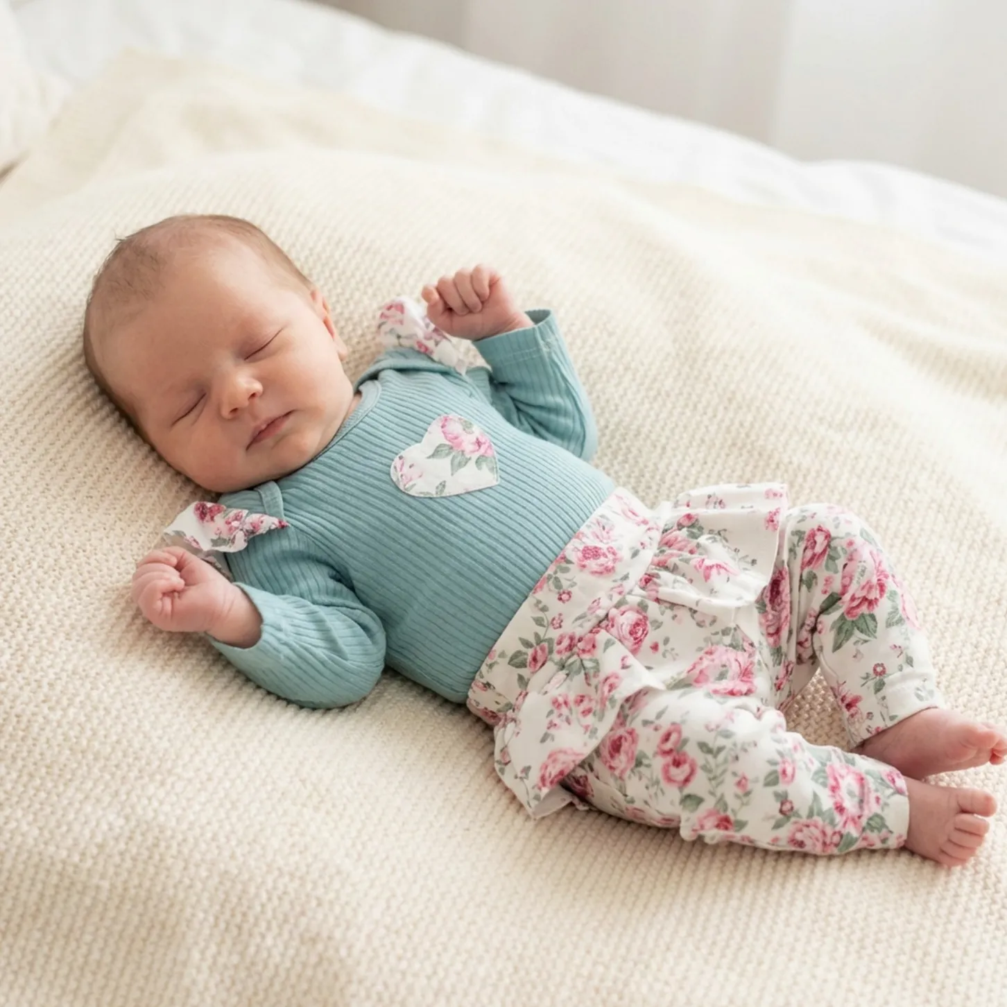 2 cz komplet body + legginsy ze spódniczką w kwiaty mięta 56-86
