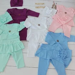 3cz KOMPLET body + legginsy ze spódniczką + opaska 56-86 miętowy