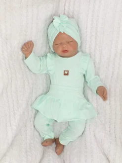 3cz KOMPLET body + legginsy ze spódniczką + opaska 56-86 miętowy