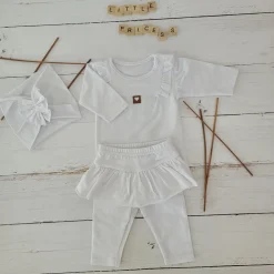 3cz KOMPLET body + legginsy ze spódniczką + opaska 56-86 biały