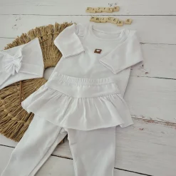 3cz KOMPLET body + legginsy ze spódniczką + opaska 56-86 biały