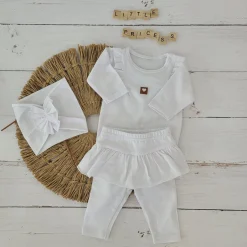 3cz KOMPLET body + legginsy ze spódniczką + opaska 56-86 biały