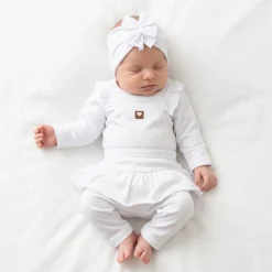 3cz KOMPLET body + legginsy ze spódniczką + opaska 56-86 biały