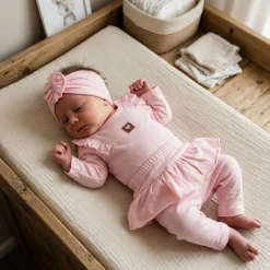 3cz KOMPLET body + legginsy ze spódniczką + opaska 56-86 różowy