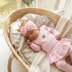 3cz KOMPLET body + legginsy ze spódniczką + opaska 56-86 różowy