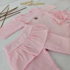 3cz KOMPLET body + legginsy ze spódniczką + opaska 56-86 różowy