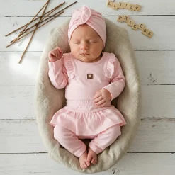 3cz KOMPLET body + legginsy ze spódniczką + opaska 56-86 różowy