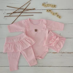 3cz KOMPLET body + legginsy ze spódniczką + opaska 56-86 różowy