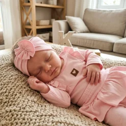 3cz KOMPLET body + legginsy ze spódniczką + opaska 56-86 różowy