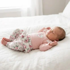 2 cz komplet body + legginsy ze spódniczką w kwiaty brudny róż 56-86