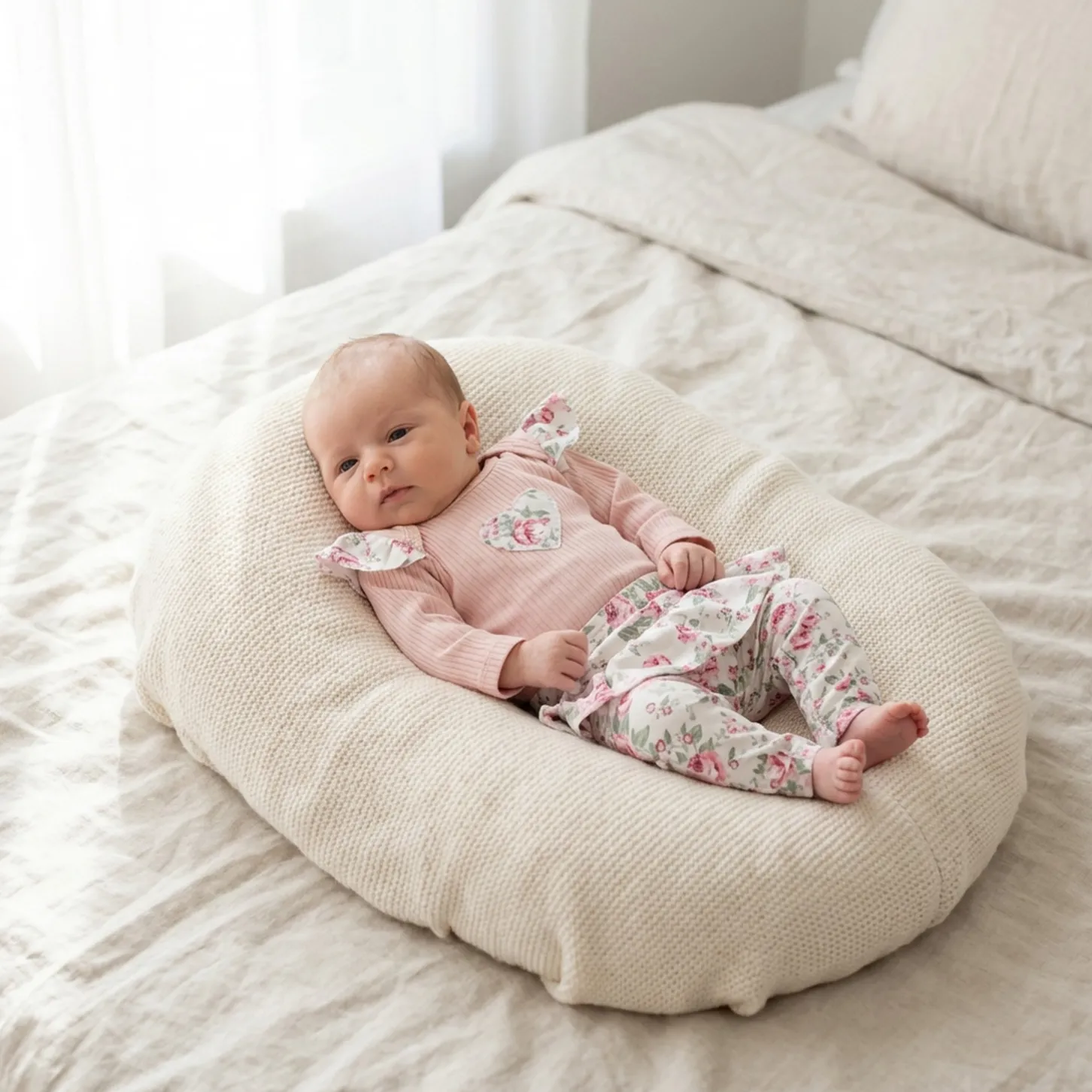 2 cz komplet body + legginsy ze spódniczką w kwiaty brudny róż 56-86
