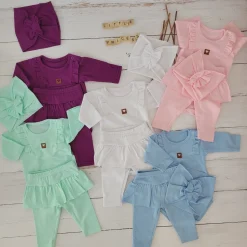 3cz KOMPLET body + legginsy ze spódniczką + opaska 56-86 śliwkowy