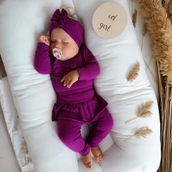 3cz KOMPLET body + legginsy ze spódniczką + opaska 56-86 śliwkowy