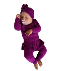 3cz KOMPLET body + legginsy ze spódniczką + opaska 56-86 śliwkowy