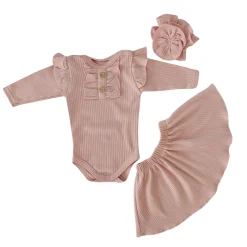 3cz komplet body + spódniczka + opaska 56-86 brudny róż