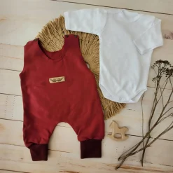 2 cz komplet body + spodnie na szelkach bordowy 50 ostatnie sztuki
