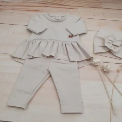 3cz KOMPLET dresowy tunika + legginsy + opaska 56-86 alabaster beige