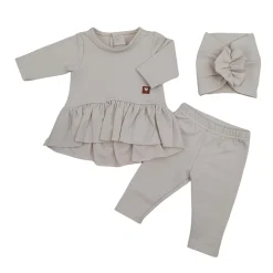 3cz KOMPLET dresowy tunika + legginsy + opaska 56-86 alabaster beige