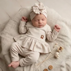 3cz KOMPLET dresowy tunika + legginsy + opaska 56-86 alabaster beige