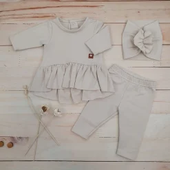 3cz KOMPLET dresowy tunika + legginsy + opaska 56-86 alabaster beige